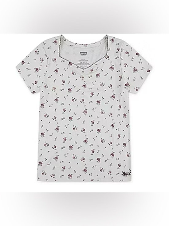 Levi's Other - Levi’s Girls Floral V-Neck Short Sleeve Tee - White with Burgundy Floral Size L